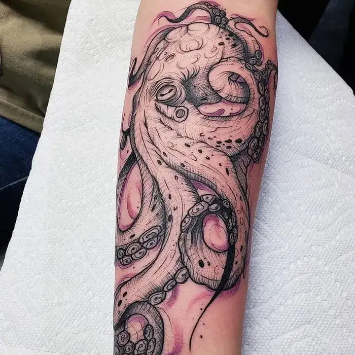 Octopus black grey tattoo Drop Dead Tattoo Abercorn