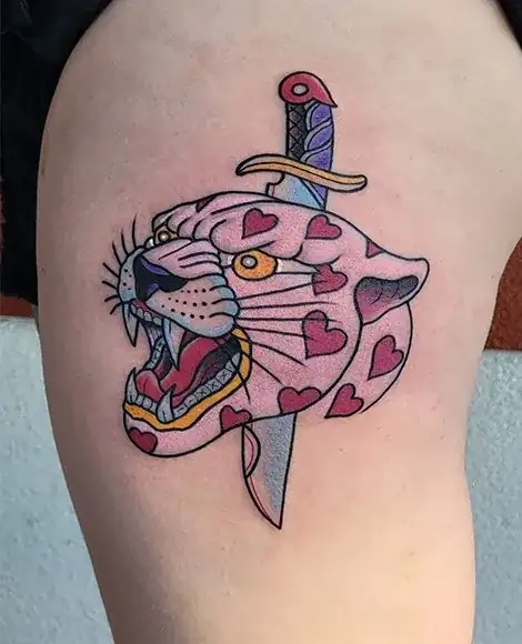 Traditional panther dagger tattoo Drop Dead Tattoo Savannah