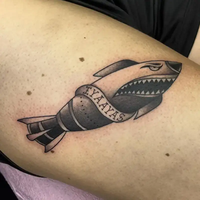 Black grey shark rocket tattoo Savannah GA