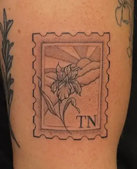 Fine line Tennessee stamp tattoo Lusiana Morales