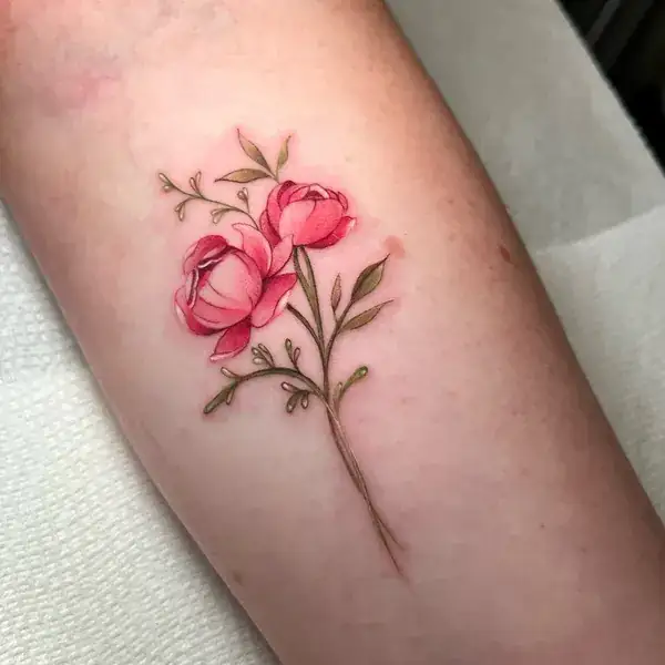 Fine line pink peony tattoo Paris Joelle Savannah Georgia