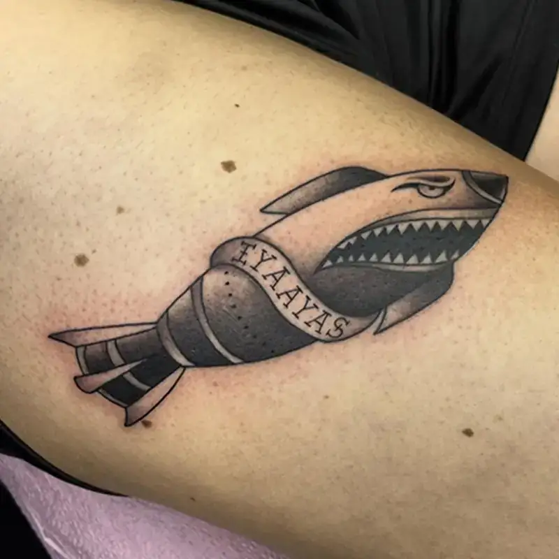 Black and grey shark tattoo by Lusiana Morales Savannah GA