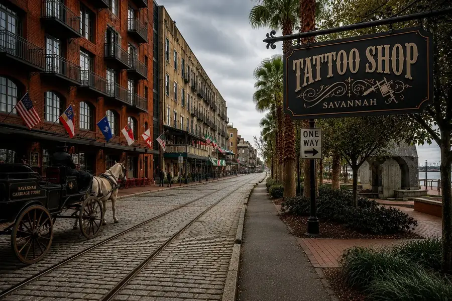 Savannah River Street tattoo shop sign