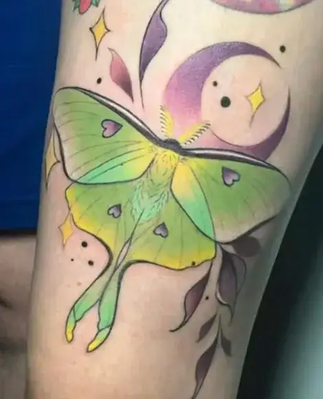 Luna moth color tattoo Paris Joelle Savannah