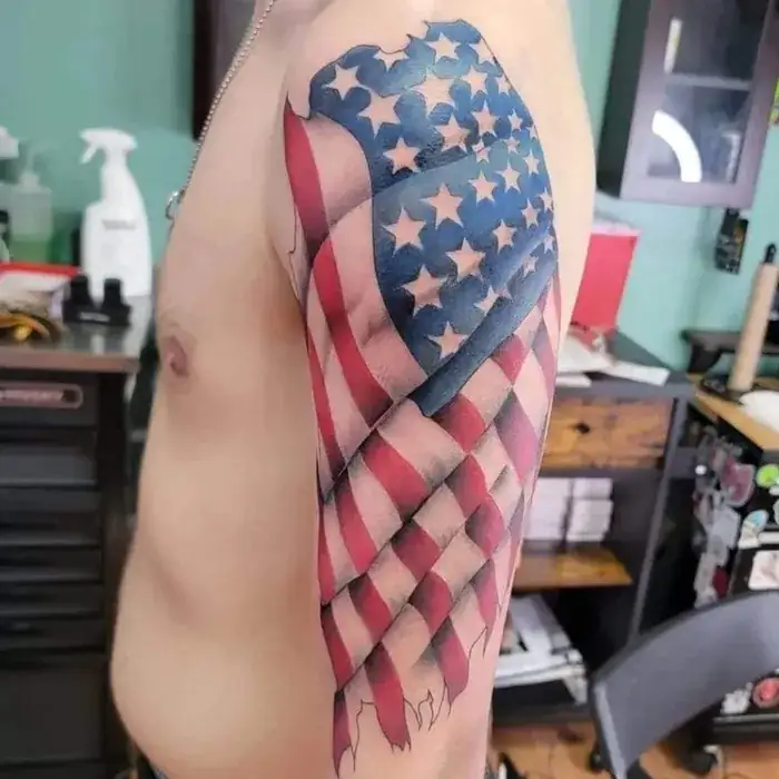 American flag sleeve tattoo Drop Dead Tattoo Savannah GA