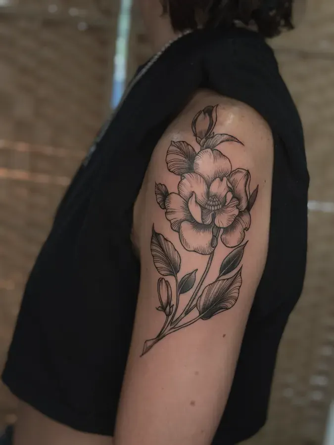 Blackwork floral tattoo by Savannah Artz Savannah GA