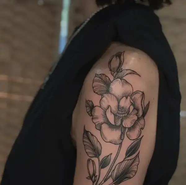 Blackwork floral tattoo by Savannah Artz Savannah GA