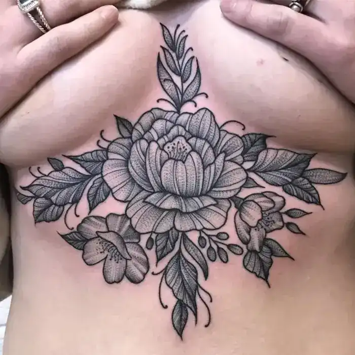 Black grey floral dotwork tattoo Savannah Ink Savannah GA