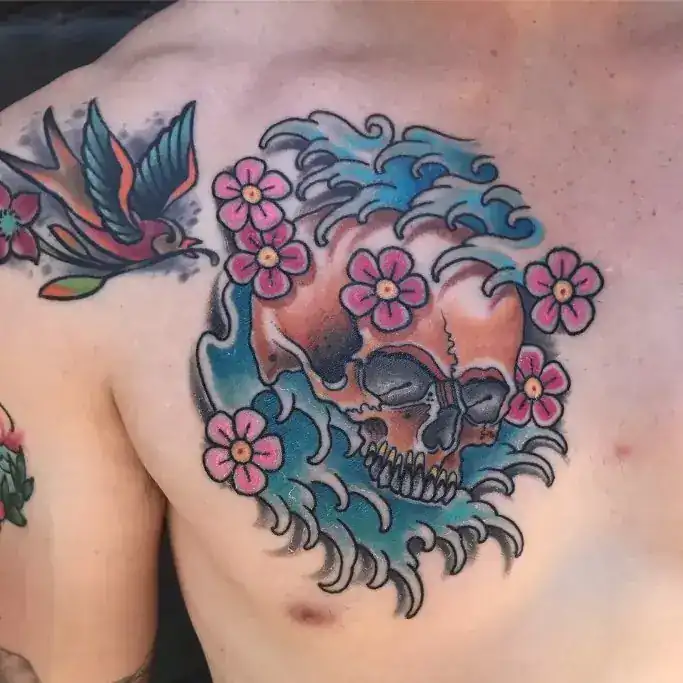 Japanese skull waves Savannah Ink